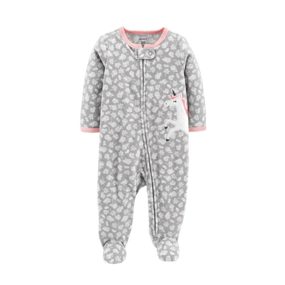 Pink and Grey Unicorn Fleece Sleeper - Picture 5 of 5